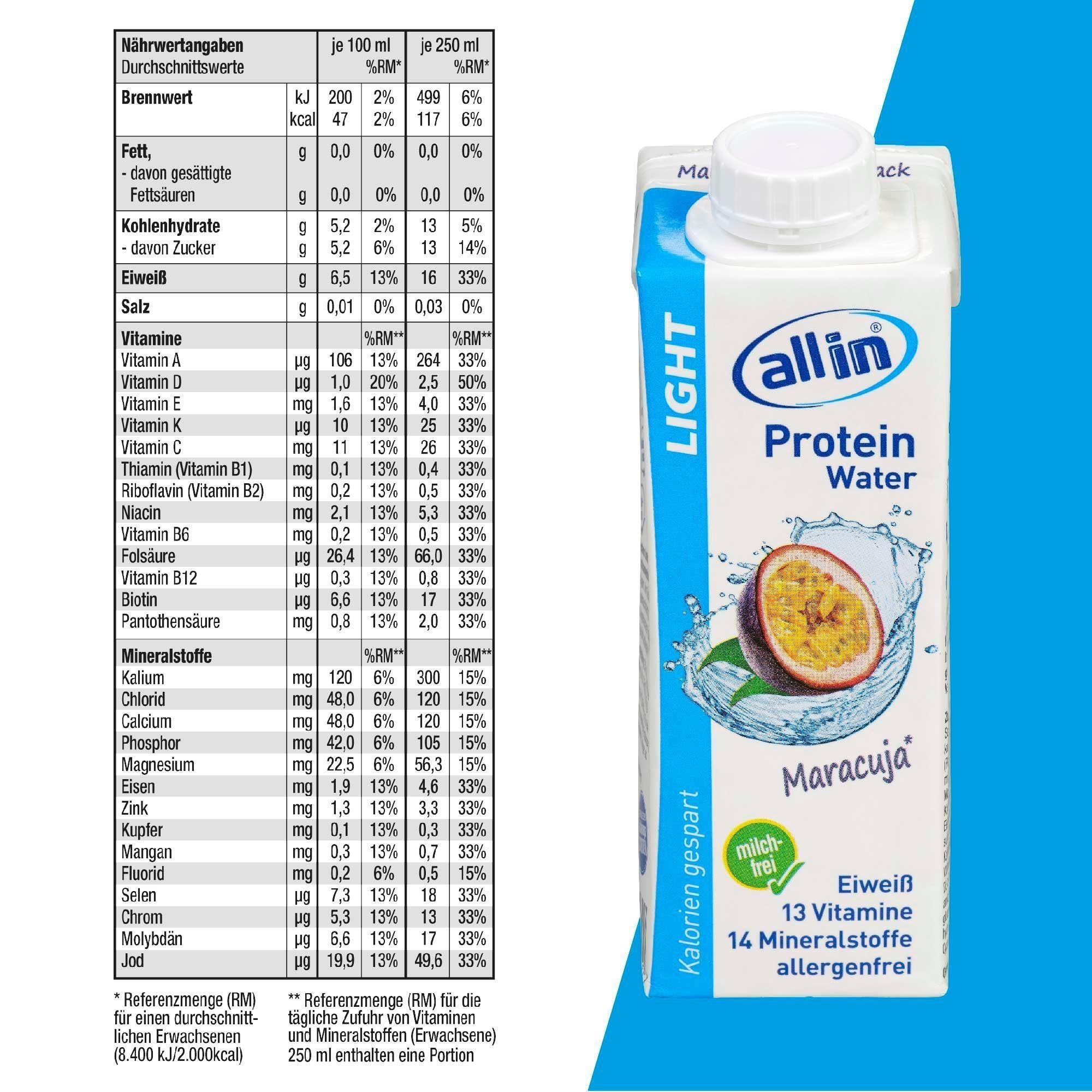 all in&reg; LIGHT Protein Water Maracuja 14x250 ml