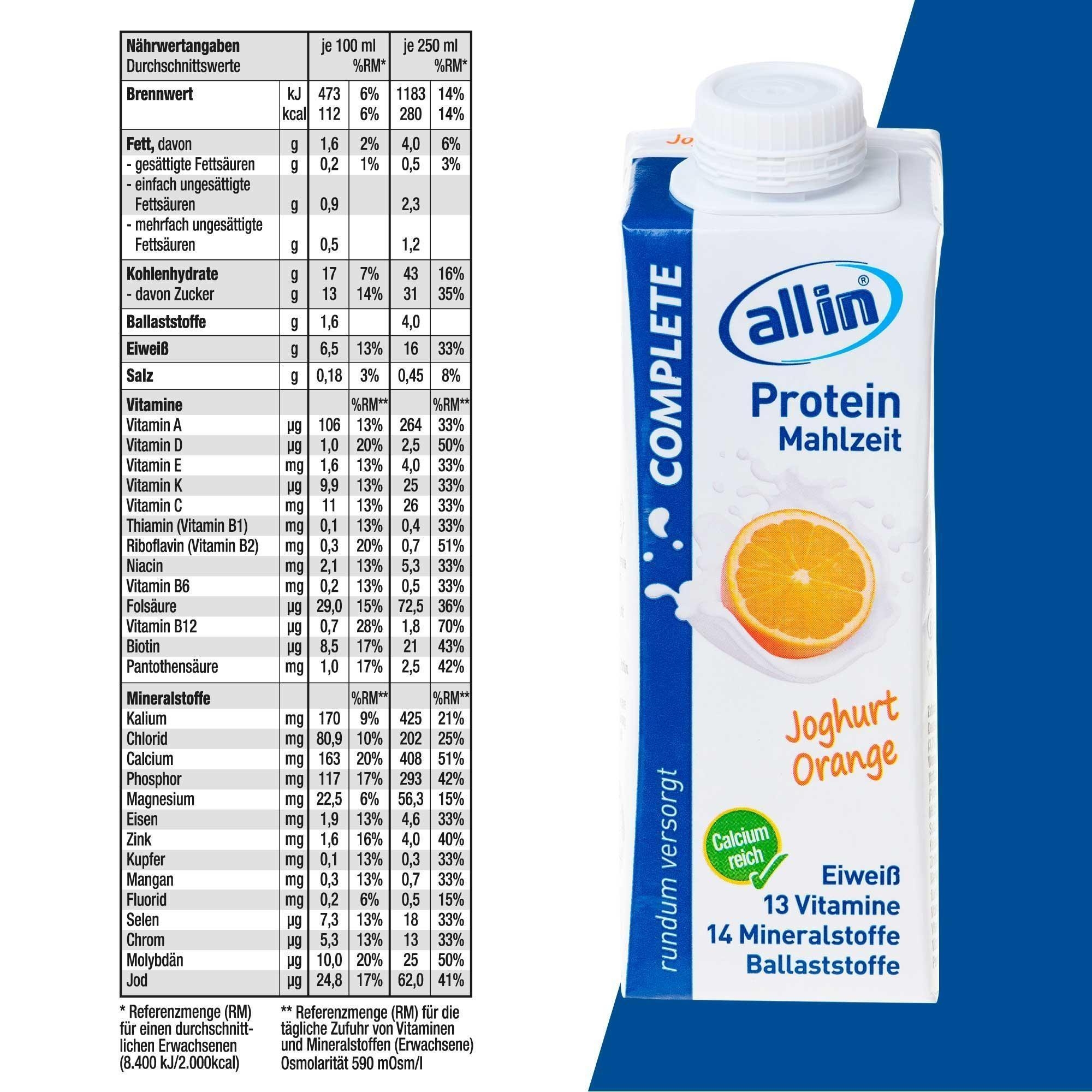 all in&reg; COMPLETE Protein Mahlzeit Joghurt Orange 14x250 ml