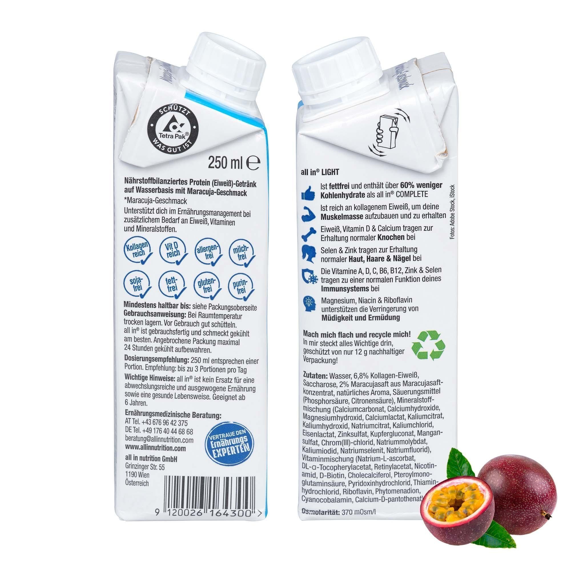 all in&reg; LIGHT Protein Water Maracuja 14x250 ml