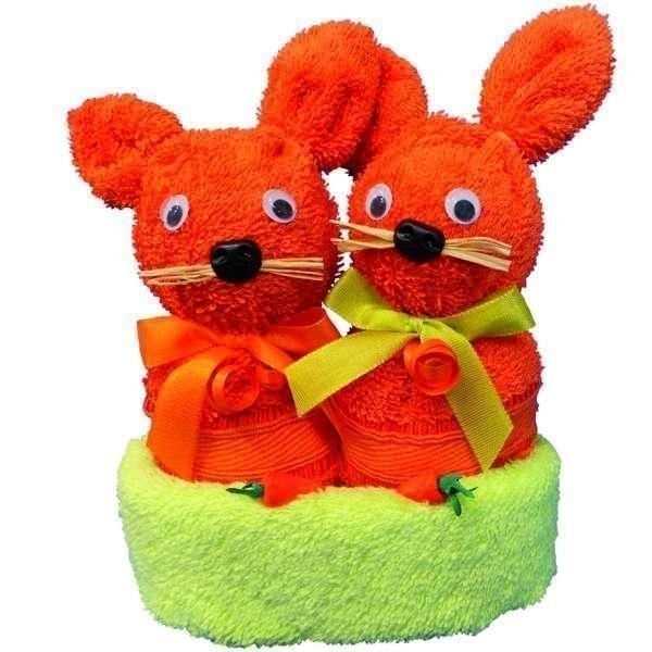 Geschenk Hasenpaar 2x Waschhandschuh, 1x Seiftuch