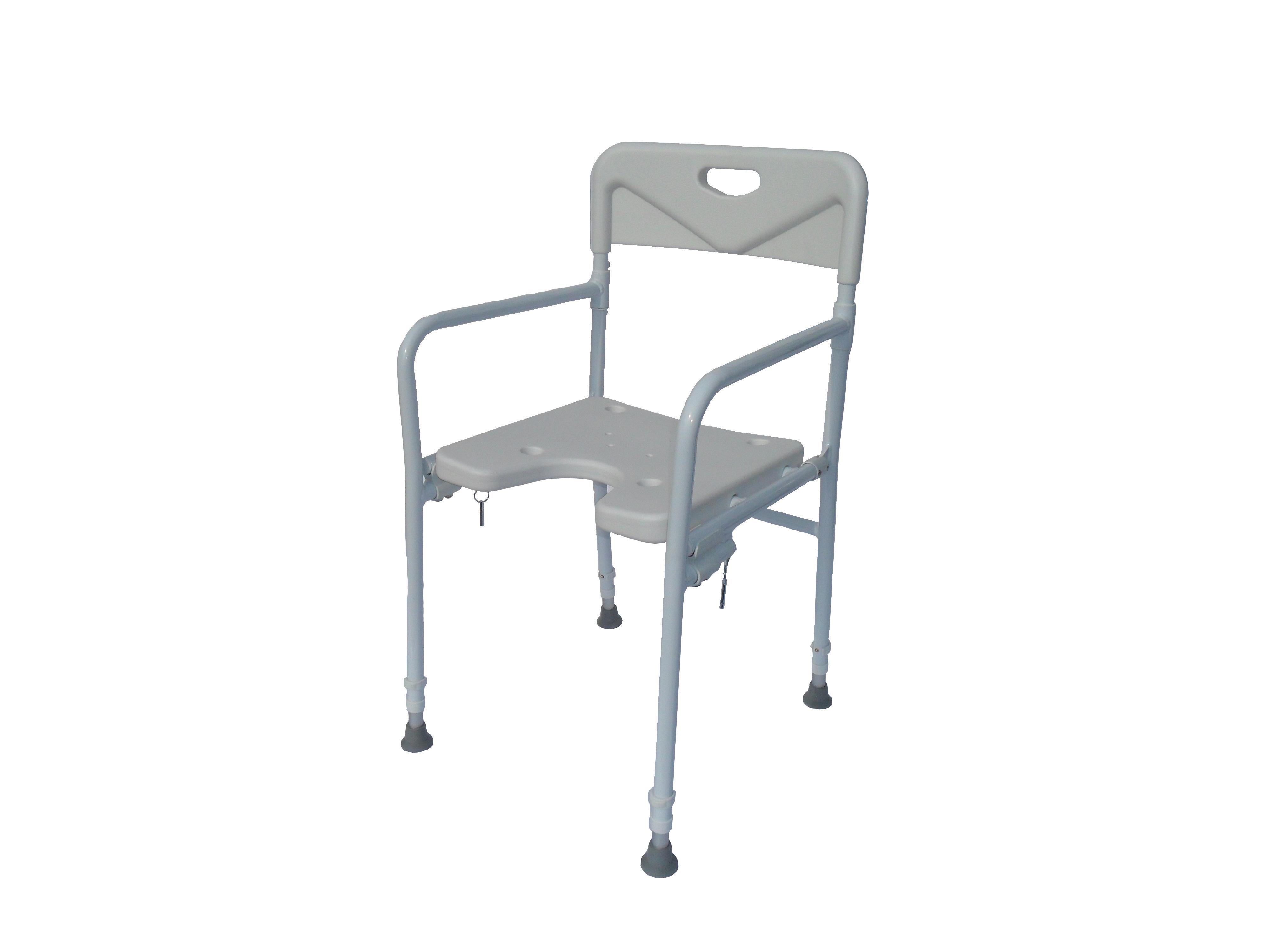 DS1100-F faltbarer Duschstuhl mit Armlehnen und Hygieneausschnitt