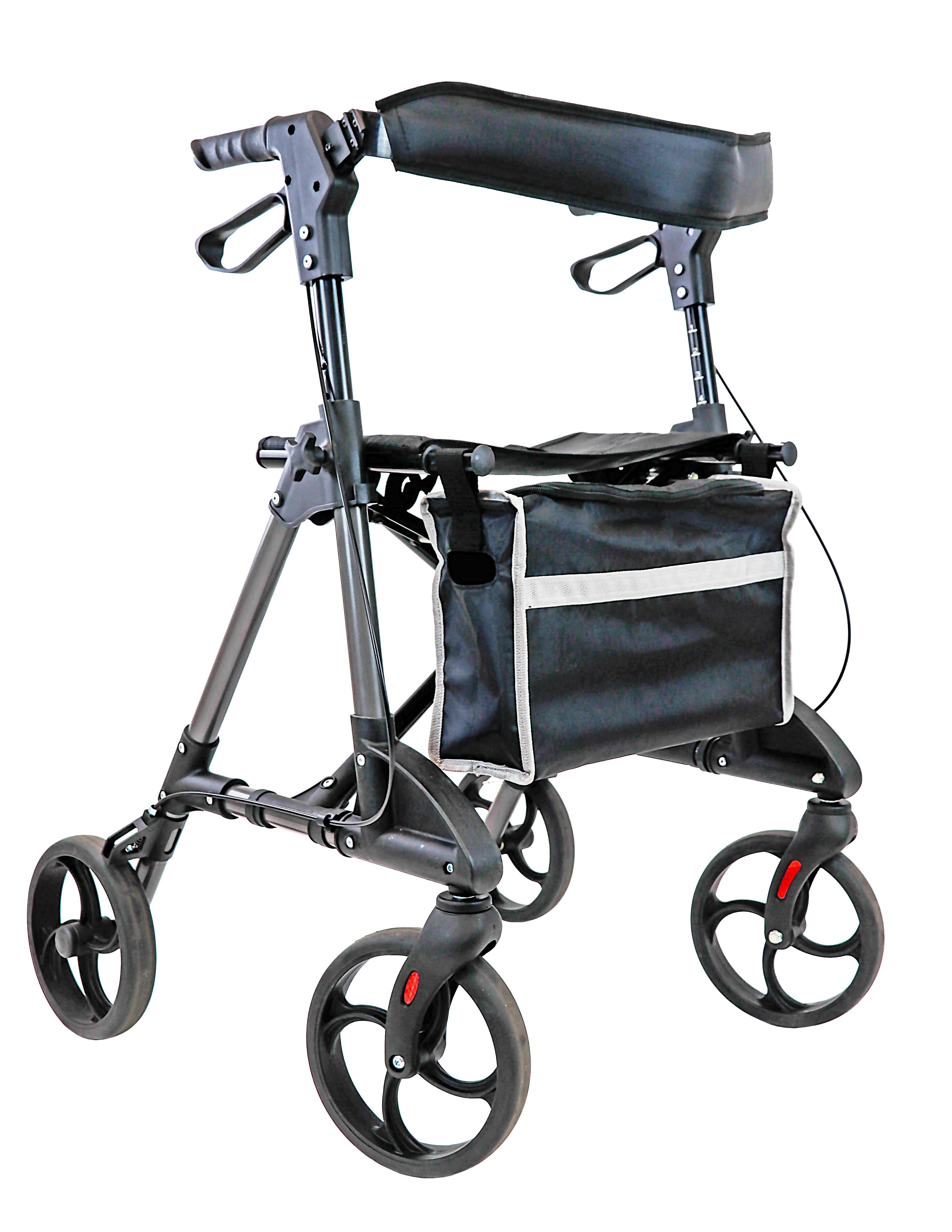OMNI Leichtgewichtsrollator mit Stockhalter faltbar Sitzh&ouml;he 60 cm grau