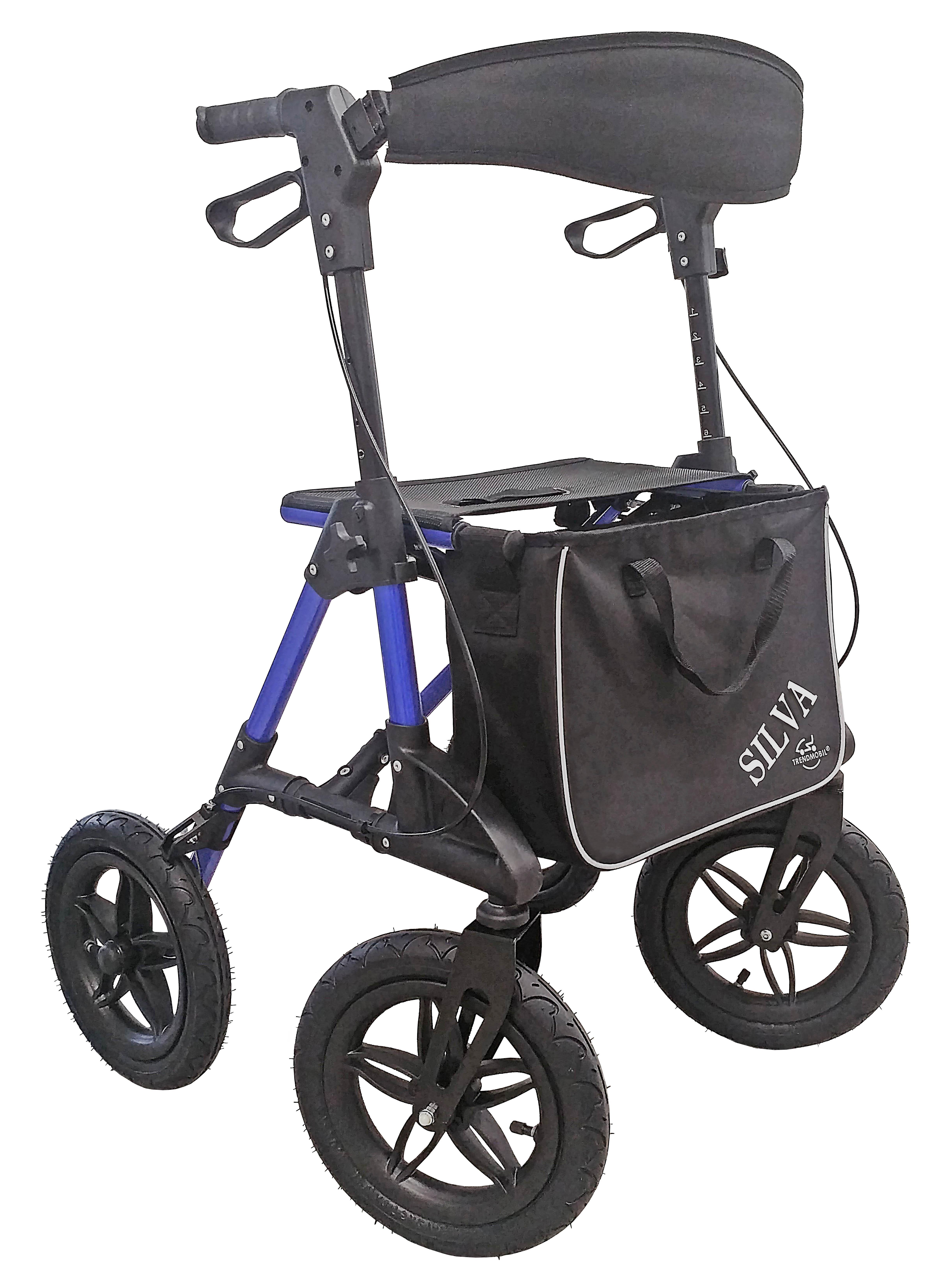 SILVA Leichtgewichtsrollator mit Stockhalter faltbar Sitzh&ouml;he 62 cm blau