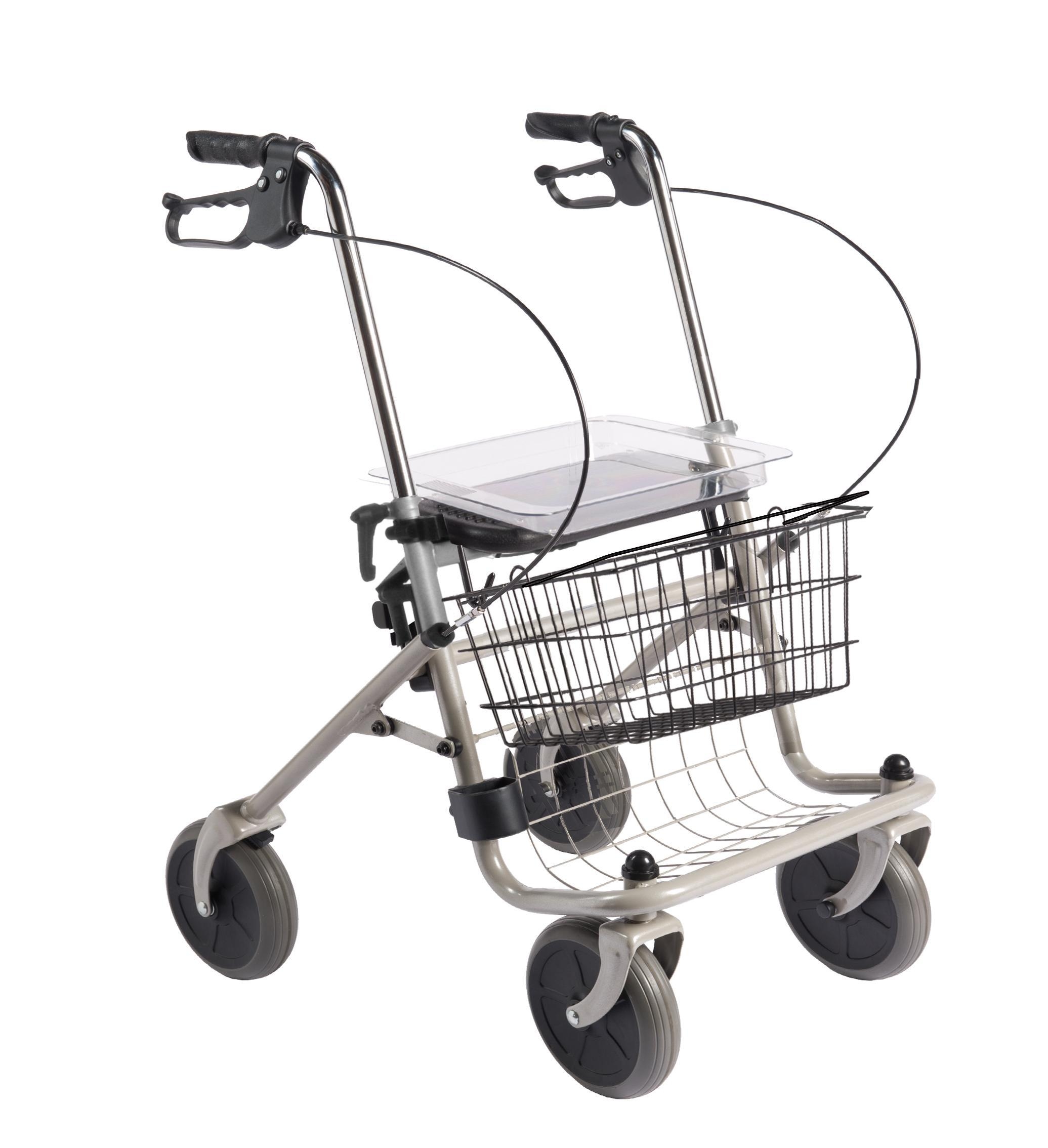 Save Cancel Rollator Standard Stahl mit verl&auml;ngerten Schieberohren Silber